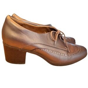 Naturalizer Wingtip Oxford Heels Silver Metallic Leather Brogues Women Shoes 11M